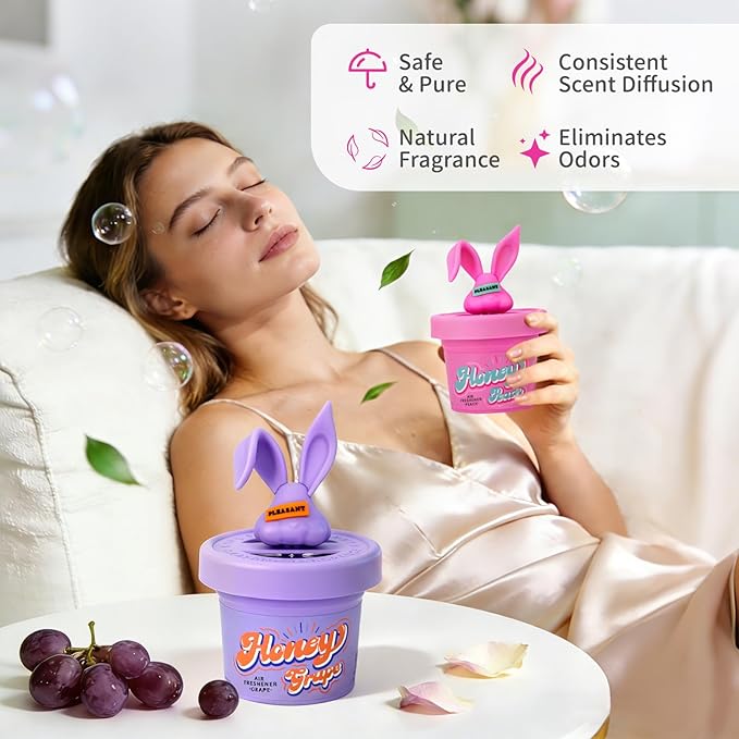 Diffusers for Home Peach Scent 2 Pack, Bathroom Diffuser Cute Bunny Shape for Office, Air Freshener Diffuser Gel Leak-Proof Car & Room, Bathroom Scent Diffuser Gift for Friends and Family
