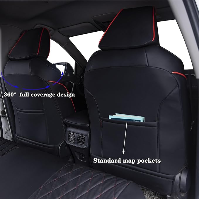 HKZ Fit RAV4 Car Seat Cover Set for 2013 2014 2015 2016 2017 2018 Toyota RAV4 Limited XLE SE Platinum Adventure-Leather(Black+Red)