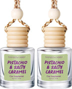RAINBOW ABBY Hanging Car Air Freshener Diffuser 2 Pack - Pistachio & Salty Caramel Fragrance Oil, 45+ Days Long Lasting, Essential Oil Diffuser for Car