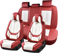 Coverado Seat Covers Full Set, 5 Seats Seat Covers for Cars, Waterproof Nappa Leather Car Seat Covers with Head Pillow, Seat Protectors Car Seat Cushion Universal Fit for Most Cars (Red&White)