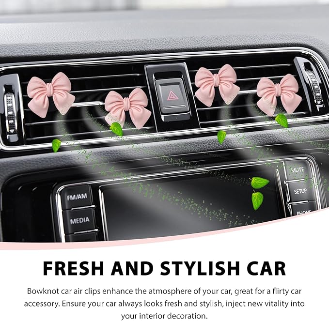 6 PCS Bow Car Air Freshener, Cute Bow Automotive Scent Air Fresheners Vent Clips, Coquette Vehicle Outlet Perfume Diffusers Interior Aesthetic Decorations for Women Girls (Pink)