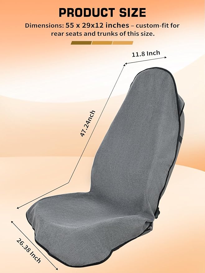 Waterproof Towel Car Seat Cover, Sweat Protection for Yoga, Swimming & Beach, Universal Non-Slip Seat Protector for Cars and SUVs, Post-Workout Essentials, Machine Washable (Gray, 1-Pack)