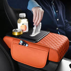 Car Center Console Armrest Pad, Arm Rest Box Cushion with Ergonomic Height Boost, Storage Pockets, Built-in Tissue Box, Cupholder, Fit for Most Sedan Vehicles (Embroidery Water Ripple, Black)