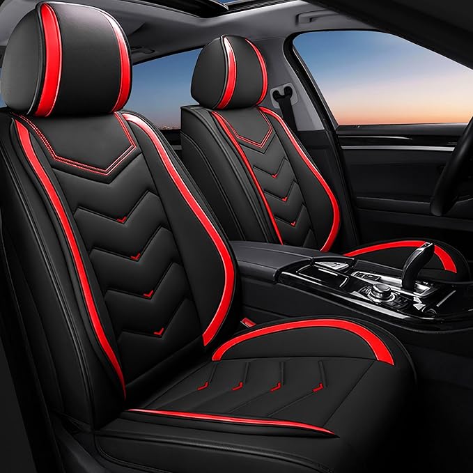 Car Seat Covers Fit for Toyota rav4 2000-2026, Stylish Sport Seat Covers, Waterproof Wear-Resistant Premium Nappa Leather Car Seat Cover.(2 Pcs Front/Black Red)