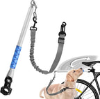 Bicycle Dog Leash for Riding, Hands Free 150° Rotating Built-in Shock Absorber Bike Retractable Leashes for Cycling, Elastic Nylon Adjusted Car Holder Seat Belt Rope (Silver)