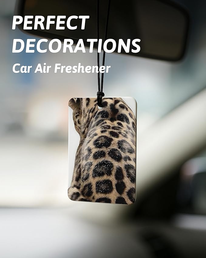 Black Leopard Print Car Air Freshener 4 Pcs, Trendy Cheetah Lucky 8 Ball Ace Card Hanging Air Freshener for Cars Closet Drawer Books, Leopard Car Accessories Mirror Decor for Women