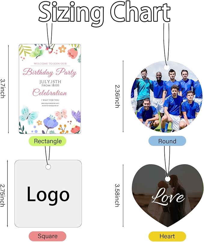 Custom Car Air Fresheners Bulk 10–100 PCS, Personalized Double-Sided with Photo Text Logo, Wholesale Auto Air Freshener for Wedding Party Business Promotion Gifts (Personalized, 10PCS-Square)