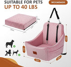Dog Car Seat for Medium Dogs, Pet Travel Bed with Seat Belt Channel, Fully Detachable and Washable, 3 Straps Easy to Install (Pink)