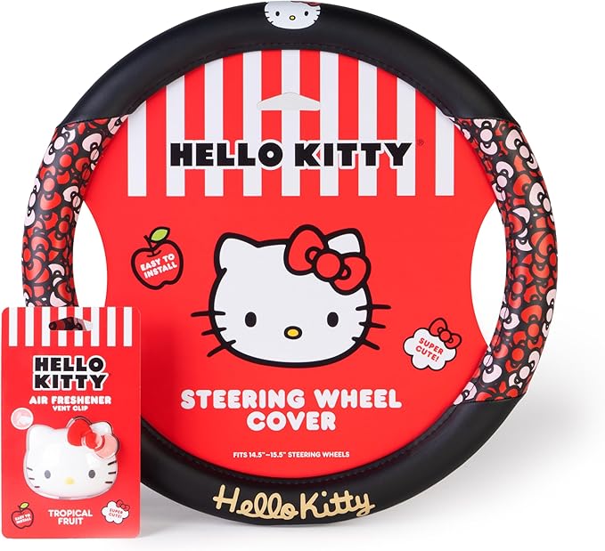 Hello Kitty Steering Wheel Cover, Official Sanrio Car Steering Wheel Cover with Easy Clip-on Car Air Freshener – Cute and Long-Lasting Hello Kitty Air Freshener for Car, Odor Eliminator, Fun Scents