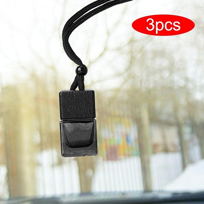 3 Pcs Hanging Car Air Freshener Empty Car Diffuser Bottles, Car Diffusers for Essential Oils, Car Air Freshener Ornament for Auto Interior Home Office Decoration, Black