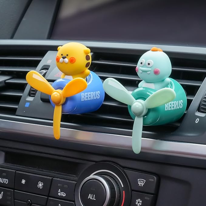 2 Pcs Pilot Car Air Fresheners, Cute Monkey Car Vent Clip Air Freshener with 8 Fragrant Tablets Automotive Air Outlet Fan Diffuser, Automotive Interiors Vent Decoration (Monkey+Tiger)