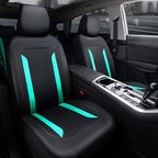 CAR PASS Black Mint Leather Car Seat Covers Full Set, Luxury PU Seat Covers for Cars, Waterproof Car Seat Protector Anti-Slip Seat Cushion Airbag Compatible for SUV Pick-up Truck Sedan, Mint Blue