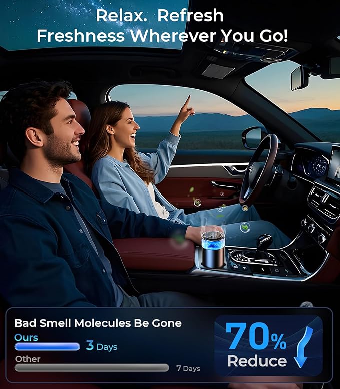 Smart Car Air Fresheners, Ambient Light & Mist Fragrance, Auto On/Off Car Air Freshener Diffuser, Adjustable Intensity, Lasts 6 Months, Built-in Battery, Premium Scents Refill X2 - Sakura