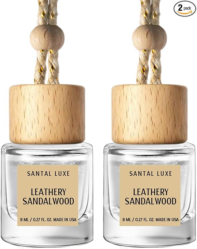 C Classy Car Air Freshener Hanging 2 Pack, Leathery Sandalwood Essential Oil Diffuser for Cars, Cute Car Accessories, Long-Lasting Fragrance, C ar Air Fresheners for Women & Men Gift, Made in USA