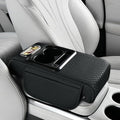 2026 Enhanced Car Center Console Armrest Cushion with USB& Type-C Charging, PU Leather Console Pad with Cup Holders, Storage& Tissue Outlet for Most Vehicles (Flat Version, Black)