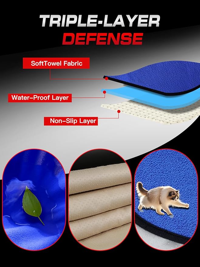 2-Pack 550g Waterproof Car Seat Cover Towel - Universal Anti-Slip Sweat Protection for Front Bucket Seats - Machine Washable Microfiber Protector for Gym, Yoga, Pets, Beach - Fits Cars, SUVs (Blue)