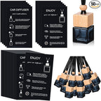 Boao 50 Sets Hanging Car Air Freshener Diffuser Bottles with 2 x 3.54 Inch Car Diffuser Instructions Cards for Empty Essential Oil Bottles(Black Card,Black Square)