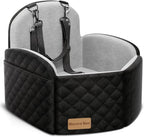 Dog Car Seat for Small/Medium Dogs, Memory Foam Puppy Car Seat Elevated Dog Booster Seat Up to 35 lbs, Fully Detachable Washable, Travel Safety Pet Car Seat with Storage Pockets (Black/Grey)