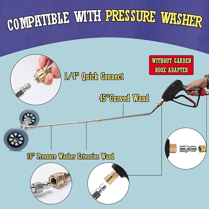 16 Inch Undercarriage Pressure Washer Attachment, Pressure Washer Undercarriage Cleaner, Under Car Washer Attachment with 3 Extension Wand, 4000 PSI