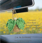 Handmade Crochet Car Air Freshener -Car Hanging Ornament Knitted Boho Plant for Decor,with 8ml Empty Refillable Oil Diffuser Bottle, Rear View Mirror Decoration Accessories