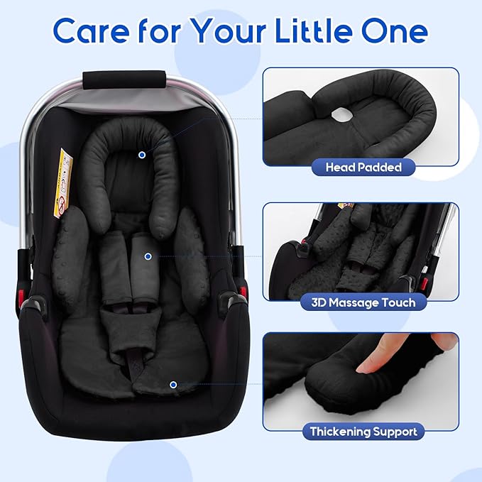 Newborn Car Seat Head Support with 3 Shoulder Covers Set, 2-in-1 Reversible Infant Car Seat Insert, Thickened Car Seat Cushion for Baby, Carseat Head Support for Preemie to Infant