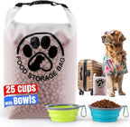 Pet Food Storage Bag for Travel - Transparent Leak-Proof Dog Food Container with Roll-Top Closure, Keeps Kibble Fresh for Camping Trip, Dog Boarding, Weekend Getaways (25 Cups+bowl)