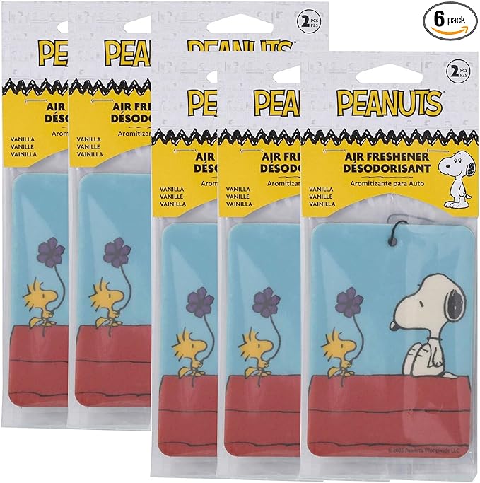 Plasticolor Peanuts Snoopy Doghouse Paper Air Freshener, Vanilla scent, 6 Pack, 12 Fresheners