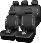 CAR PASS Leather Bling Diamond Car Seat Covers Full Set, Shining Rhinestone Waterproof Durable Rear with Zipper, Universal Fit Automotive Glitter Crystal Sparkle Strip for Cute Women Girly Black