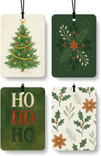 Green Christmas Berry Car Air Freshener 4 Pcs, Rustic Xmas Tree Floral Botanical Hohoho Hanging Air Freshener for Cars Closet Drawer Books, Christmas Car Accessories Mirror Decor for Women