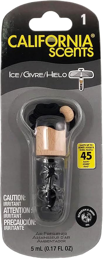 California Scents Air Fresheners Hanging Vial Necklace, Hanging Car Air Freshener & Odor Eliminator for Strong Odor (1 Pack, Ice)