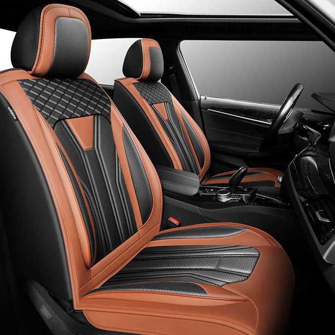 Fit Accord Car Seat Covers Premium Leather for Honda Accord 2012-2025 2026. Waterproof， Breathable, Scratch-Resistant & All-Weather Seat Cushion Protector（Front Seat,Brown&Black