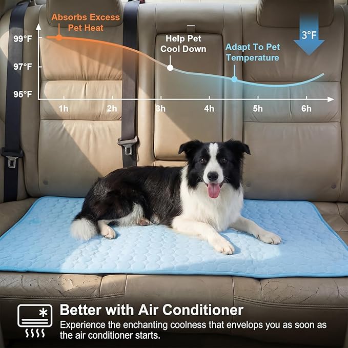 54"x24.8" Dog Cooling Mat for Car Back Seat, Ice Silk Pet Bed Mat, Non Slip Summer Cooling Pad for Dogs and Cats, Fits Backseat Extenders Protector, Trucks, Suvs, Indoor & Outdoor (Sky Blue)
