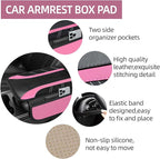 NBTEPEM Pink Center Console Cover, Sporty Leather Armrest Cover Cushion with 2 Storage Pockets, Universal Auto Middle Console Protector, Car Interior Accessories for Most SUV, Truck, Sedan Vehicles