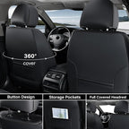 Coverado Seat Covers, Car Seat Covers Front Seats, Waterproof Nappa Leather Auto Seat Cover with Lumbar Head Pillow, Black Seat Covers Carseat Cover Universal Fit for Most Cars