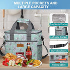 Iknoe Large Cooler Bag Collapsible 24 Can Insulated Bags Leakproof Lunch Cooler Tote with Multi-Pockets for Adult Insulated Thermal Bag for Beach, Picnic, Office Work(Daisy)
