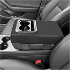 Center Console Armrest Pillow, 14.0"×8.3" Soft Leather Waterproof Armrest Cushion with Cup Holder, Comfy Memory Foam Auto Arm Rest Pad with Storage Bag, Car Accessories (Glossy)