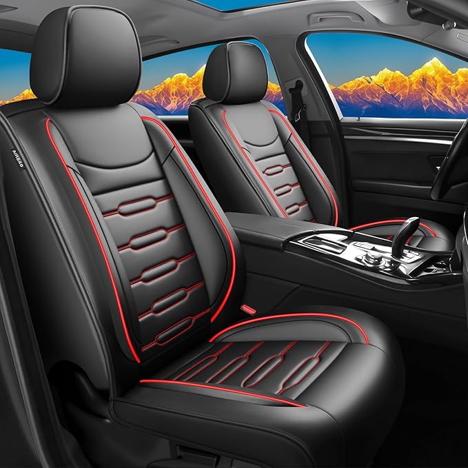 Fit 4Runner Car Seat Covers (5 Seats) for Select Toyota 4Runner 2003-2024 2025 2026 - Full Coverage Leather,Airbag Compatible,Waterproof & All Weather Seat Cushion Protector,Full Set,Black+Red
