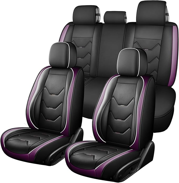 otoez Leather Seat Covers for Car Full Set, 5 Seat Car Seat Cover, Waterproof Automotive Seat Covers, Universal Seat Protector for Most Cars SedensTrucks SUVs (Dark Purple)