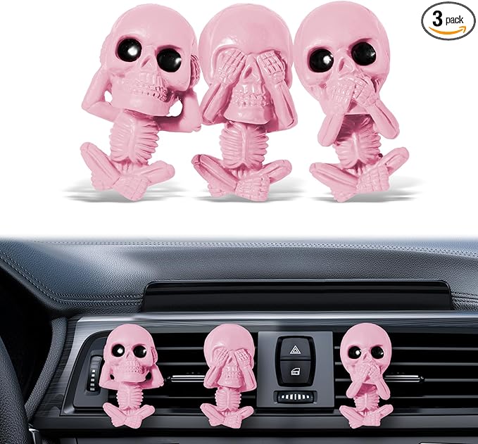 Skull Car Air Freshener Vent Clips, Goth Decor Interior, Gothic Halloween Cool Decoration Horror Skeleton Dashboard Accessories Spooky, Cute Funny Gifts for Men Women
