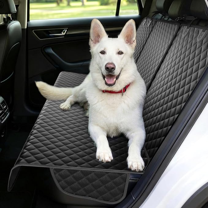 Dog Car Seat Cover for Back Seat, Waterproof Pet Car Seat Protector with Zippered Armrest, Non-Slip Comfortable Rear Bench Cover for Cars, SUVs & Trucks - Universal Size - 53 W