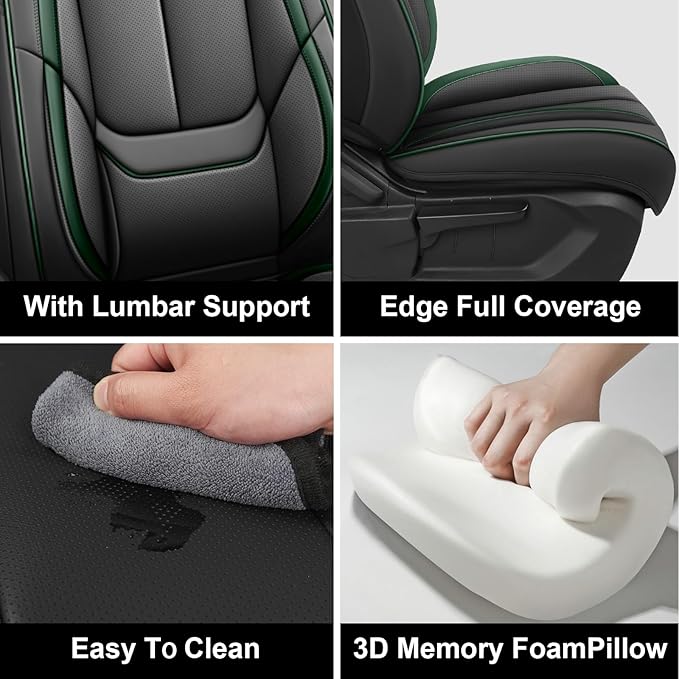 Fit for 98% of Mercedes Benz Car Seat Covers with Headrests, Premium Nappa Leather Seat Cover, Fully Wrapped Protect Modern Style Seat Cover (2-Seat Luxury, Black & Green)