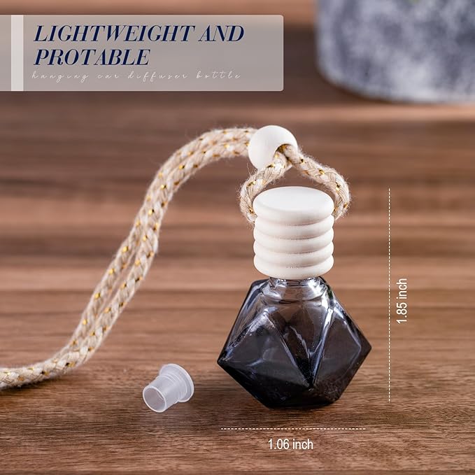 50 Pcs Black Car Air Freshener Hanging Bottle Empty Glass Diffuser Bottles Perfume Bottle Refillable Car Air Freshener Pendant Aromatherapy Fragrance Vials Bottles Ornament(Diamond)