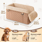 QUMY Dog Car Seats for Small Dogs Up to 11lbs, Portable Center Console Dog Booster Seat, Multi-Purpose Puppy CarSeat with Adjustable Safety Belt, Travel Pet Car Carriers for Small Dogs and Cat, Khaki