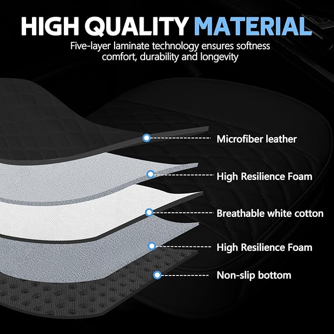 wuyaoyao Leather Car Seat Bottom Covers, Anti-Slip Front Seat Covers for Car, Auto Seat Cover Cushion Pad, Full Wrap Bottom Auto Seat Protector with Pocket Suitable for Most Vehicles (Black)