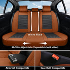 Coverado Car Seat Covers Full Set, Nappa Leather Seat Covers for Car, Waterproof Car Seat Protector with Lumbar Support, Automotive Seat Covers Universal Fit for Most Cars SUV Trucks (Brown-Black)