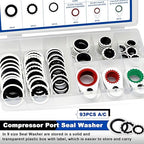 93PCS A/C Compressor Seal Washers Assortment Kit, 9 Sizes Air Conditioning System Compressor Port O-Rings, Replace Universal Automotive Self-Centered Bonded Sealing Washers (ID: 8mm-17.5mm)