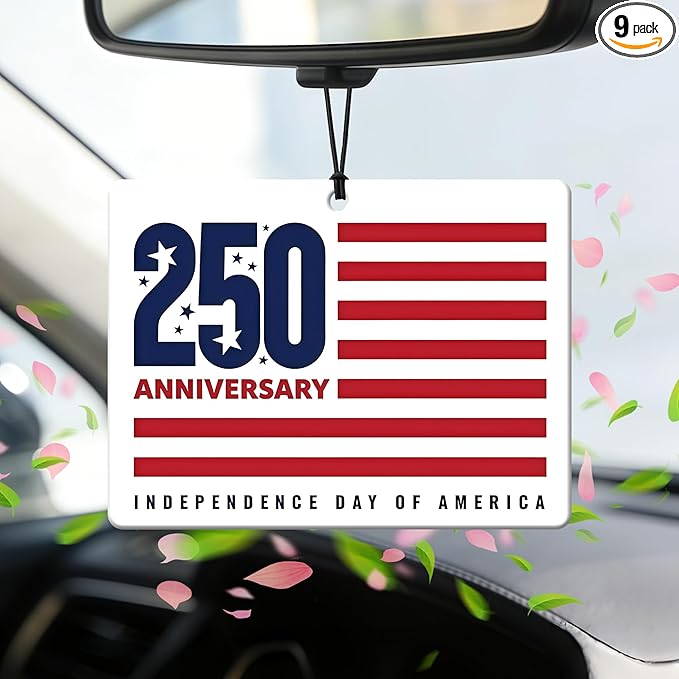 9Pcs USA 250th Anniversary Car Air Freshener, 1776-2026 Semiquincentennial Commemorative Hanging Ornament, Patriotic Double-Sided Scented Tablet, 2026 Independence Day Souvenir Gifts (Style 3)