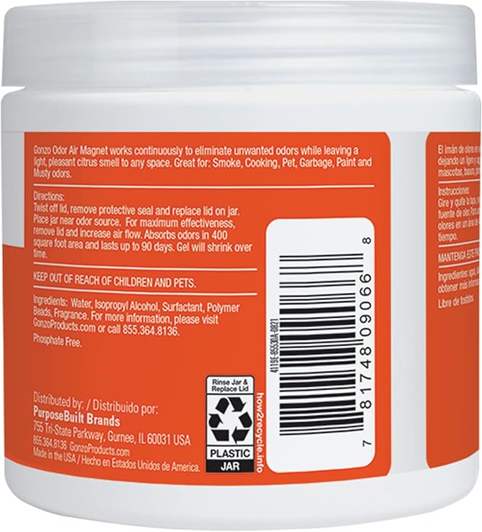 Gonzo Natural Magic Odor Air Magnet - Eliminates Odors from Closets, RV's, Rental Properties, Cars, Pet Areas, Bathrooms, Trash Areas Caused by Smoke, Pets, Garbage, 14oz, Citrus Scent