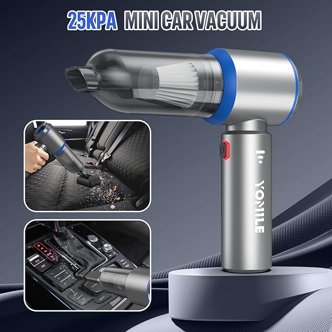Mini Vacuum Cleaner, 2 in 1 27000PA Brushless Car Vacuum &250000RPM Air Duster 9000mAh Battery Air Blower Wireless Handheld Vacuum for Car,Office and Home (25Kpa)