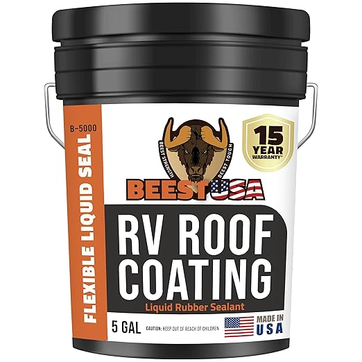 BEEST RV Roof Coating White, 5 Gallon Covers up to 250 sq ft (2 Coats), Solar Reflective & Waterproof Sealant| Elastomeric Leak Repair Coating, Liquid Rubber RV Roof Sealant for Trailer, Camper & More